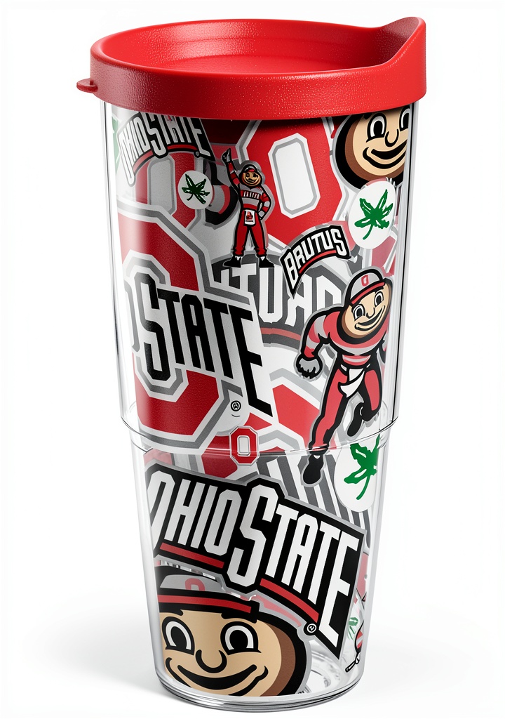Tervis Clear 24oz Insulated Tumbler NCAA Ohio State on a car cup holder during a tailgate party