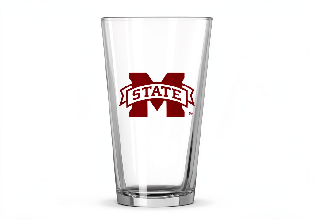 Mississippi State Bulldogs pint glass displayed on a tailgate table