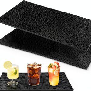 2 Pcs Bar Mat for Countertop 24 x 12 Inch, Large Non Slip Rubber Mat Service Spill Cocktail Bartending Coffee Bar Mats for Hot Dishes Restaurants Barbershop Clippers Hot Pads, Black-0