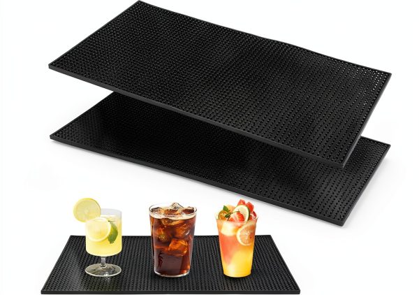 2 Pcs Bar Mat for Countertop 24 x 12 Inch, Large Non Slip Rubber Mat Service Spill Cocktail Bartending Coffee Bar Mats for Hot Dishes Restaurants Barbershop Clippers Hot Pads, Black-0