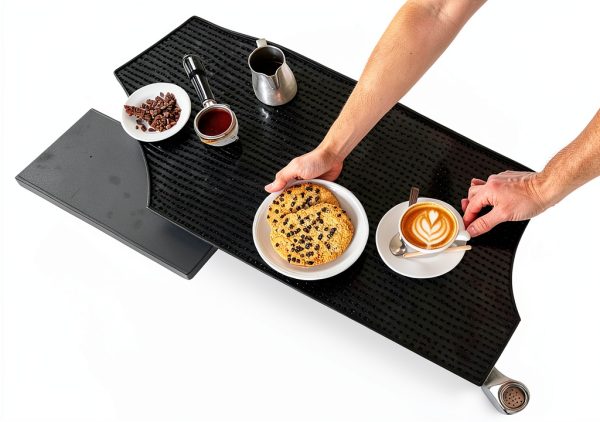 2 Pcs Bar Mat for Countertop 24 x 12 Inch, Large Non Slip Rubber Mat Service Spill Cocktail Bartending Coffee Bar Mats for Hot Dishes Restaurants Barbershop Clippers Hot Pads, Black-2