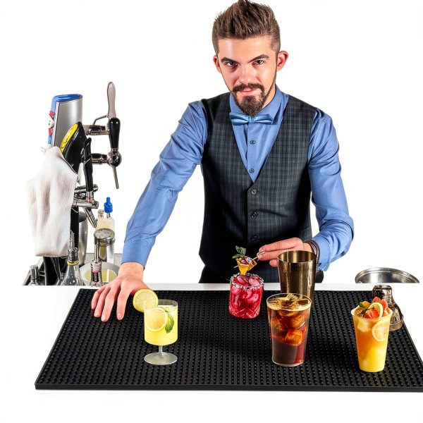 2 Pcs Bar Mat for Countertop 24 x 12 Inch, Large Non Slip Rubber Mat Service Spill Cocktail Bartending Coffee Bar Mats for Hot Dishes Restaurants Barbershop Clippers Hot Pads, Black-3